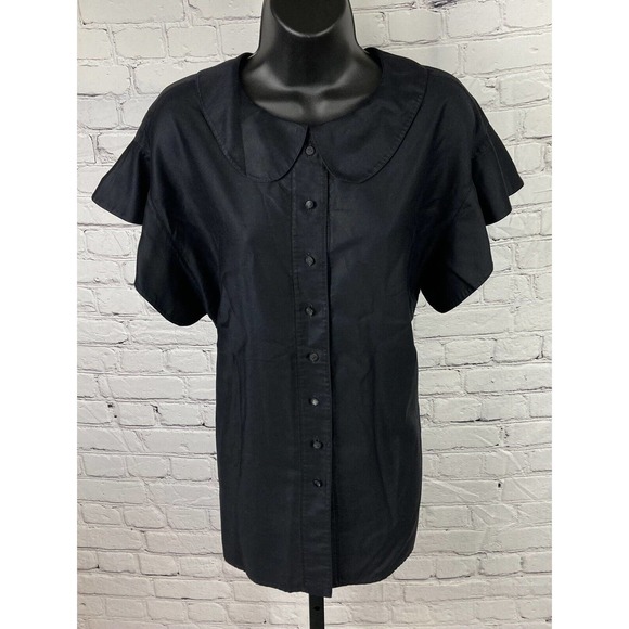 Vtg Chris Hudson Couture Black Bib Neck Ruffle‎ Button Top sz L Custom Designer - Picture 1 of 4